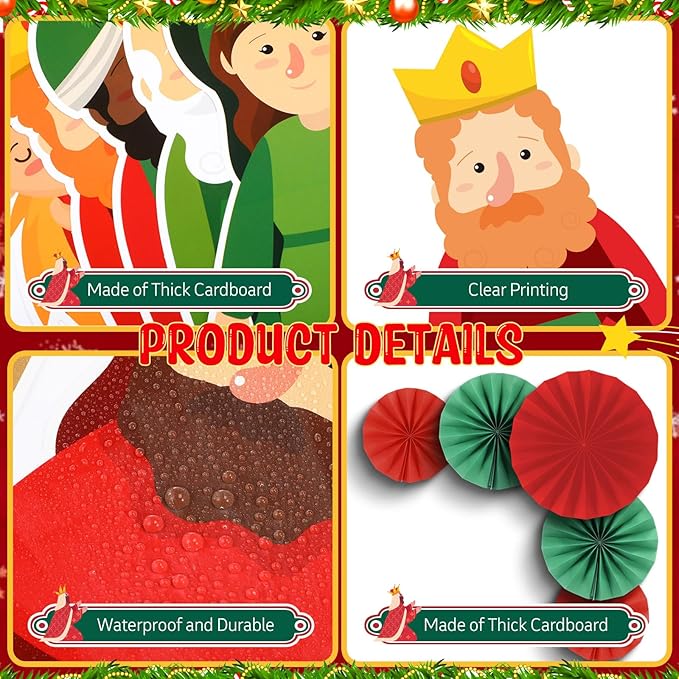 Eersida Spring Bulletin Board Decorations with Paper Fans St Patricks Day 3D Classroom Bulletin Board Christian Easter Flower Bunny Cutouts School VBS Library Church Window Wall Decor(Nativity)