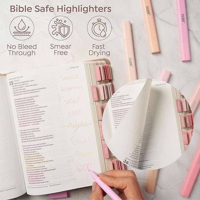 BLIEVE- Aesthetic Bible Highlighters No Bleed Through Assorted Colors, Cute Pink Highlighter Dual Tip For Journaling Supplies And School Accessories, Bible Highlighters And Pens No Bleed (ROSES)