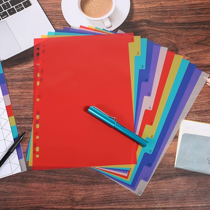 48 Tab Binder Dividers 3 Ring Plastic Binder Dividers with Tabs, Multicolor Notebook Dividers for 2/3/4/11 Ring Binders, Letter Size (8.2×11.6 Inch)