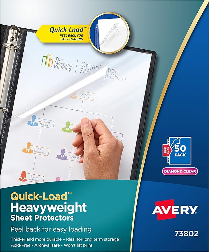 Avery Diamond Clear Quick Load Sheet Protectors, Top & Side Load, 50 Document Protectors (73802)