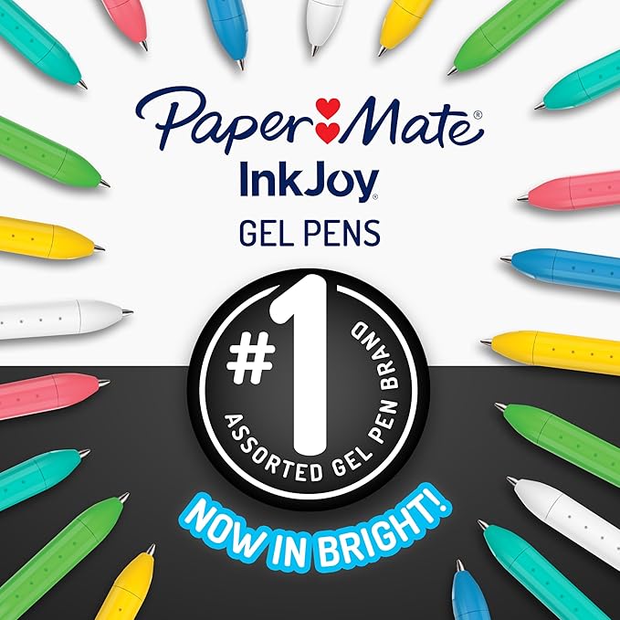 Paper Mate InkJoy Bright Pens, Gel Pens, Medium Point (0.7mm), Retractable, Assorted Brighter Colors,10 Count (Pack of 2)
