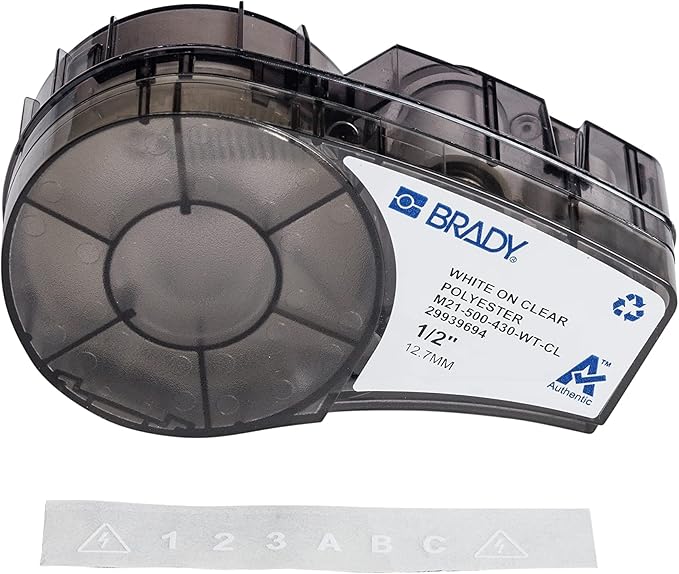 Brady Authentic (M21-500-430-WT-CL) Harsh Environment Polyester Label for Lab, Asset Tracking and Datacom, White on Clear- For M210, M210-LAB, M211, BMP21-PLUS and BMP21-LAB Printers, 0.5" W 21' L