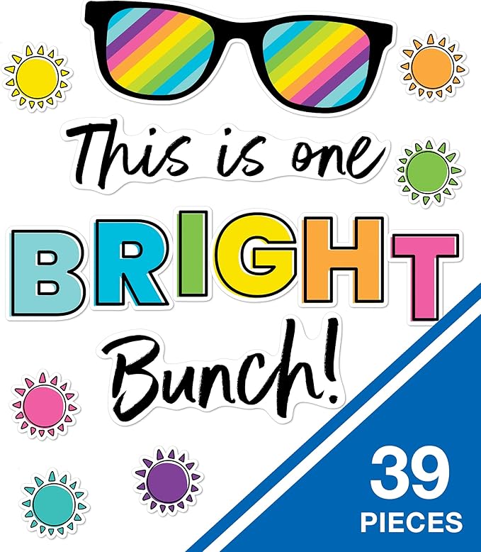 Carson Dellosa Kind Vibes Bulletin Board Set—This is One Bright Bunch Motivational Header with Sunglasses and Sun Cutouts, Bulletin Board Decor (39 pc)