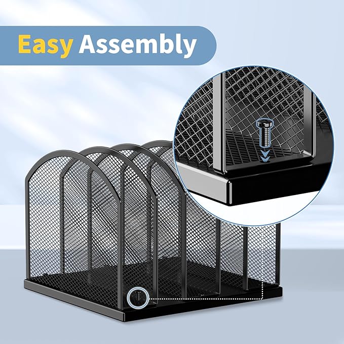5-Section Vertical Desktop Organizer, 5-Section Mesh File Folder Stand Sorter for Office Home Classroom Organization (1, Black)