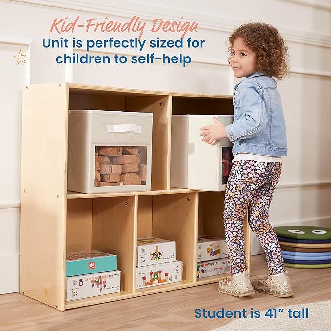 ECR4Kids Streamline 5-Compartment Storage Cabinet, 30in, Classroom Furniture, Natural