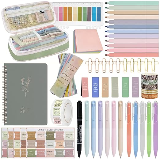 Bible Study Supplies Kit for Women 96PCS Bible Journaling Kit with Bible Tabs for Women,Bible Highlighters and Pens, Bookmark, Journal, Bible Bag, Stationary Gift Set[Green]