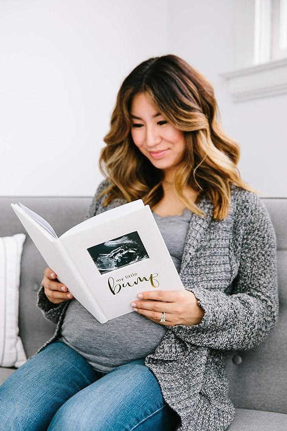 Pearhead My Little Bump Pregnancy Journal, Guided Keepsake Prompted Memory Book, Gender-Neutral Gift for New and Expecting Moms, Ultrasound Baby Scrapbook, Ivory Linen