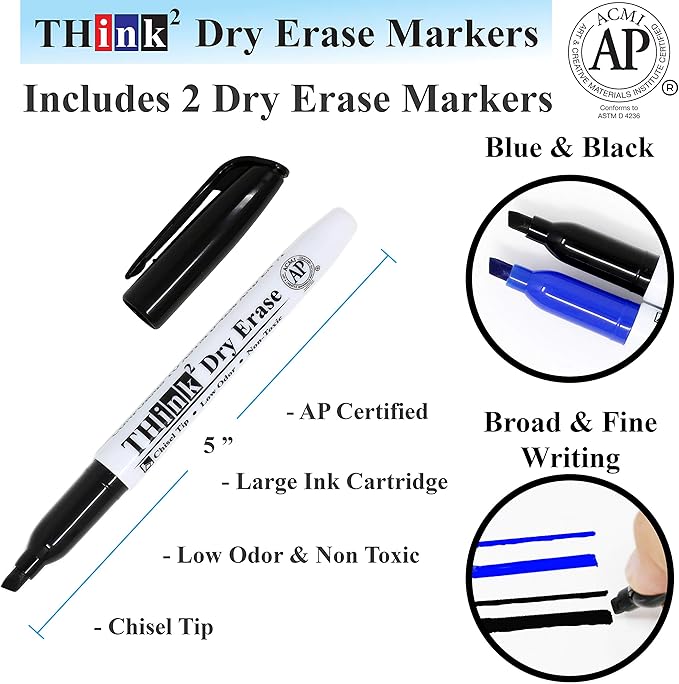 [24 Pack] Think2 Pens & Markers Supply Kit. Includes 3 Highlighter, 4 Permanent Markers, 2 Dry Erase Markers, 12 Color Gel Pens and 3 Retractable gel pens Supplies