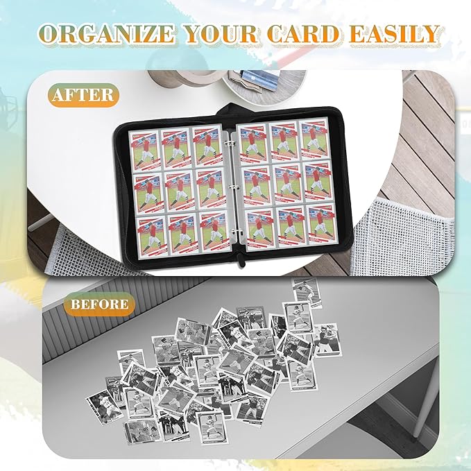 9 Pockets Trading Card Binder with Sleeves Card Organizer, 900 Double Sided Pocket PU Card Collection Binder, Baseball Binder,for Sports Card, MTG, TCG Yugioh Card (Reddish-white)