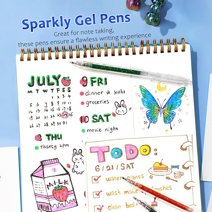 LET'S RESIN PAINT Glitter Gel Pens,44 Metallic Sparkly Colors Glitter Pens，Quick-Drying Gel Ink Pen,Retractable Colored Gel Pen for Adult Coloring Books，Valentine’s Day Gifts,Easter Basket Stuffers