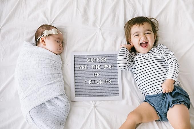 Pearhead Classic Wooden Letterboard, Gender-Neutral Baby Keepsake Nursery Décor, Photo Prop Message Board, Gray and White