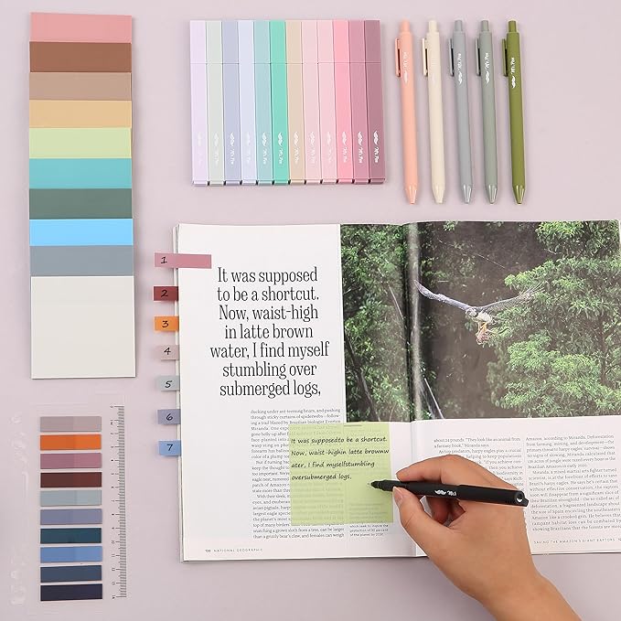 Mr. Pen- Aesthetic Book Annotation Kit, 38 pcs, Aesthetic Highlighters and Gel Pens, Transparent Sticky Notes, Transparent Sticky Tabs for Books, No Bleed Highlighters for Bible Pages No Bleed