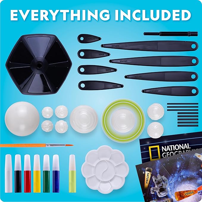 National Geographic Glow-in-The-Dark Solar System Model Kit for Kids - Build & Paint a 3D Planetary Model with Movable Arms, STEM Projects for Kids Ages 8-12, Space Themed Bedroom Decor