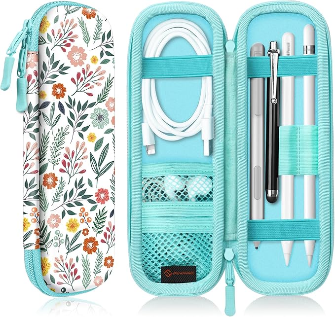 Fintie Holder Case for Apple Pencil Pro, Apple Pencil (USB-C / 1st / 2nd Generation), PU Leather Carrying Bag Sleeve Compatible with Pen, USB Cable, Samsung Stylus, Spring Bloom