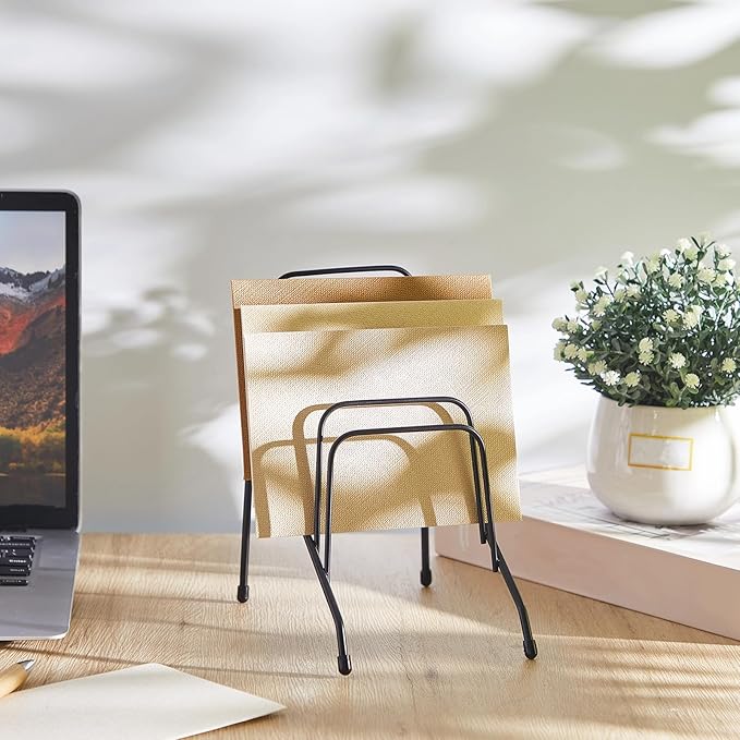 6 Pcs Metal Incline Desk Flip Organizer Rack Small Desktop File Sorter Wire Organizer Vertical Incline File Holder Stand for Mail Paper Book Magazine Filing Office Desk, 6 Sections