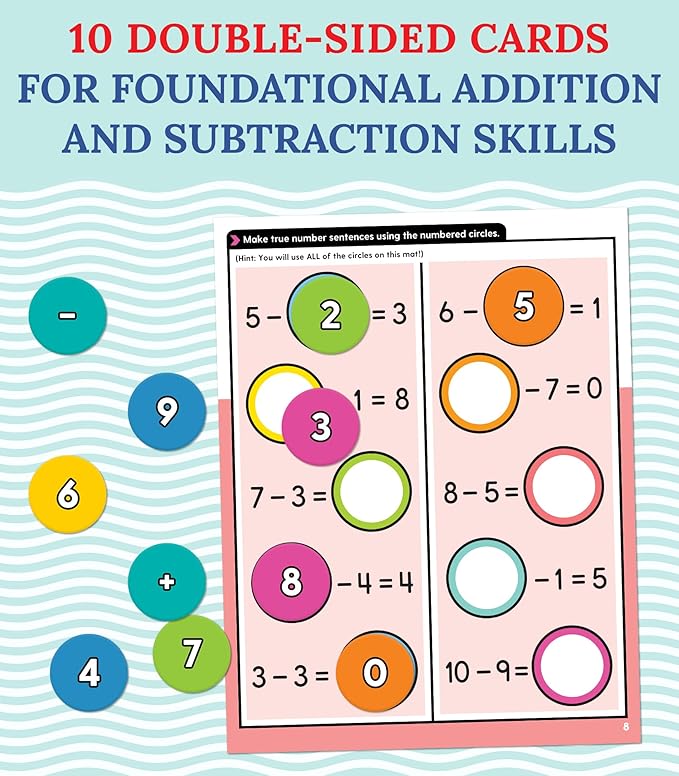 Carson Dellosa 22-Piece Number Sentence Edu-Clings Set, Dry Erase Mats and Silicone Math Manipulatives, Addition and Subtraction Mathematics Practice for Kids