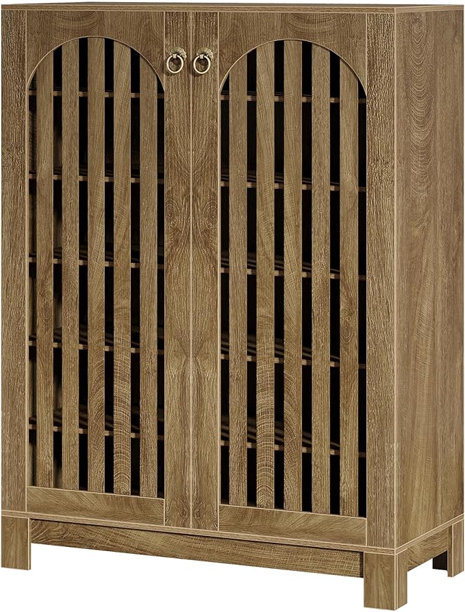Tribesigns Shoe Cabinet with Shutter Doors, 6-Tier Shoe Storage Cabinet, Entryway Shoe Rack Organizer with Adjustable Shelves for Living Room, Bedroom, Natural Wood