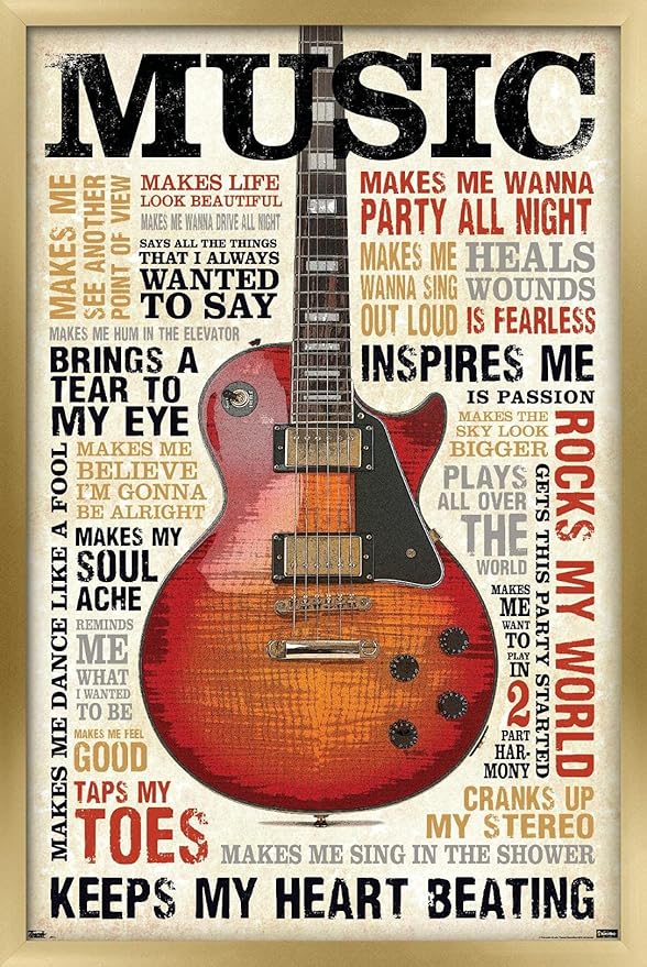 Trends International Music Inspires Me Wall Poster, 22.375" x 34", Gold Framed Version