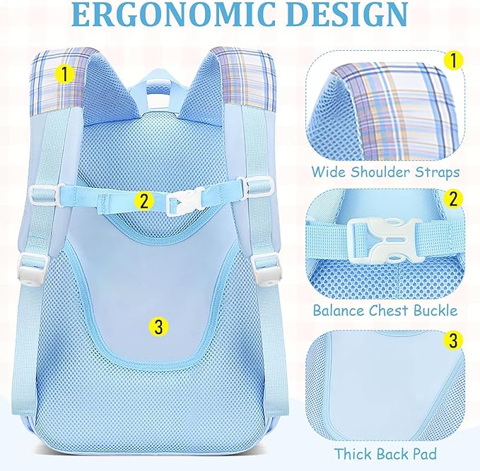 School Backpack for Girls - 5PCS Girls Backpack with Lunch Box Set for Elementary, Middle and High School Students - 18" Large Capacity School Bookbag with Multiple Pockets