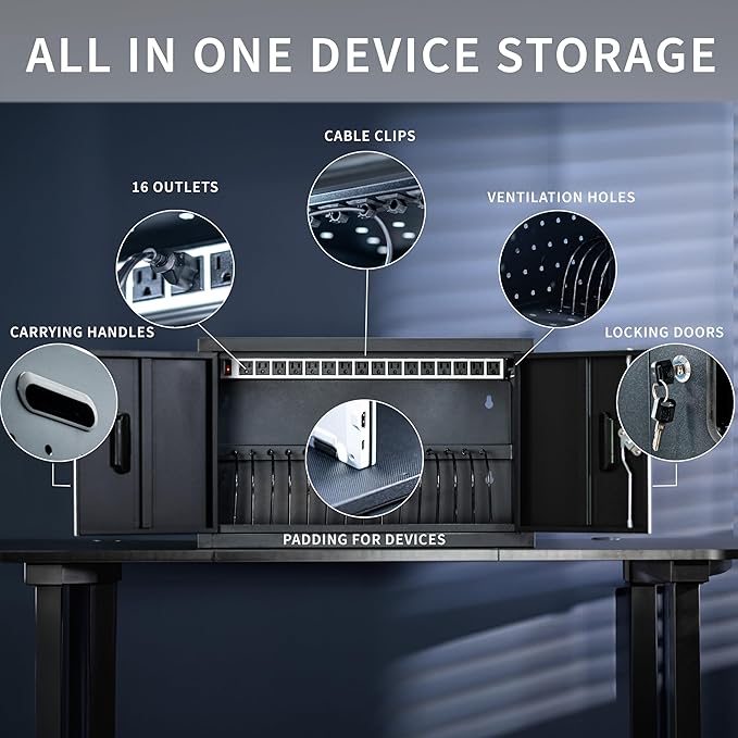 VIVO 16-Bay Locking Laptop and Tablet Charging Station Storage Cabinet Designed for Chromebooks and More, Devices up to 14 inches, Black, CART-LAPC2