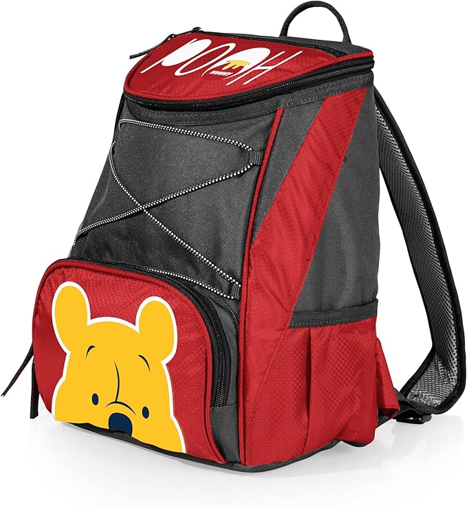 Picnic TIME Disney Winnie The Pooh Backpack Cooler, Insulated Leakproof Soft Cooler Backpack, Waterproof Lunch Bag, Portable Hiking Ice Chest for Beach, Picnic, Camping, Work & Travel (Red Gray)