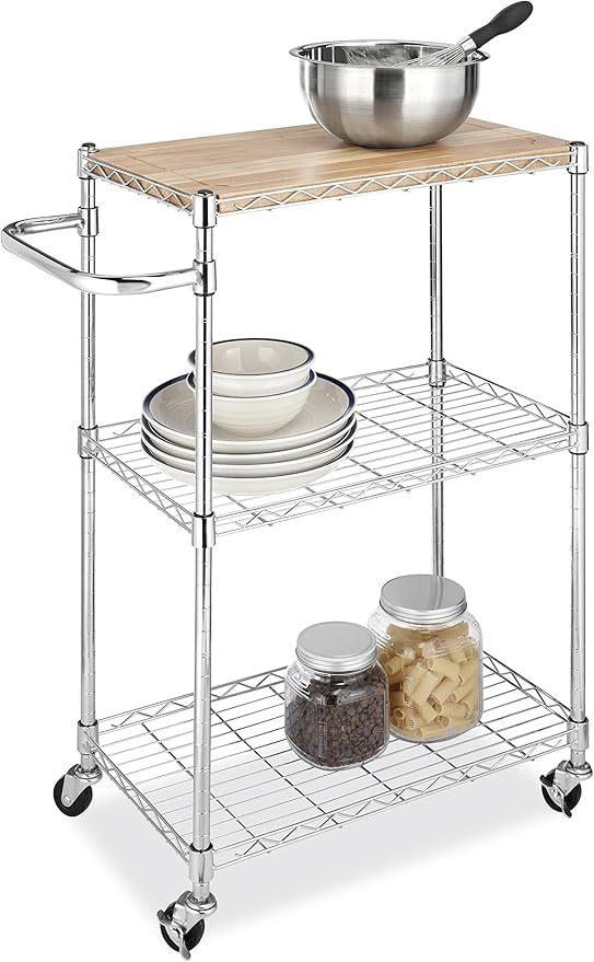 Whitmor Supreme Kitchen and Microwave Cart Wood & Chrome 13.25 x 27.5 x 33.5 inches