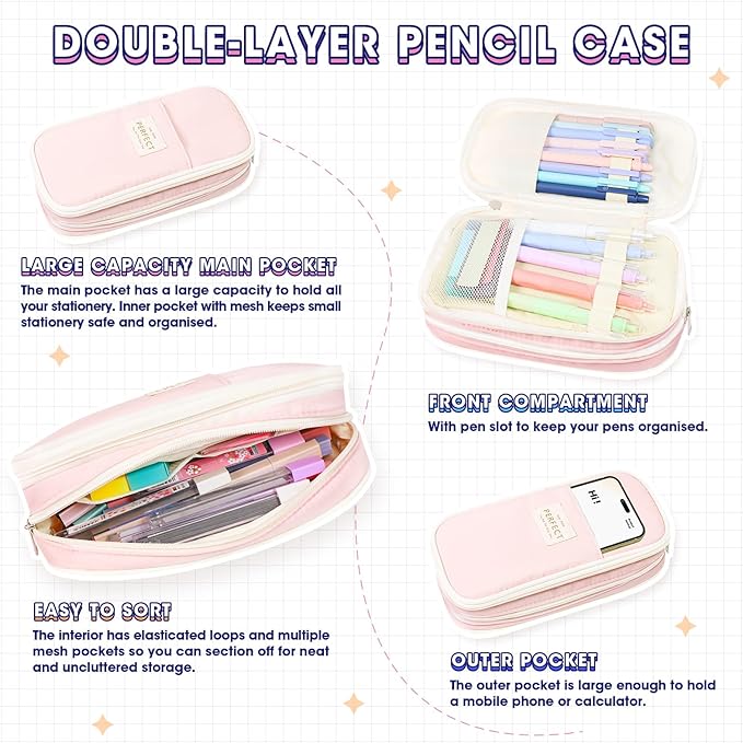 61 PCS Aesthetic School Supplies with Pen Case,12 Pastel Highlighters,5 Black Ink Gel Pens, 6 Mechanical Pencils 0.5 & 0.7mm,Sticky Note Index Tab and So on for Students Stationary College Essentials