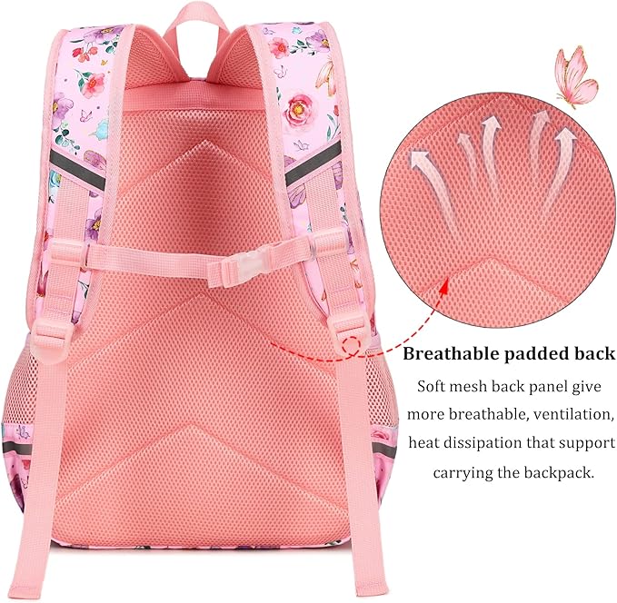 DSIUE Kids Backpack for Girls Elementary BookBags Teens Middle School Backpack with Lunch Box Butterfly Lake Blue