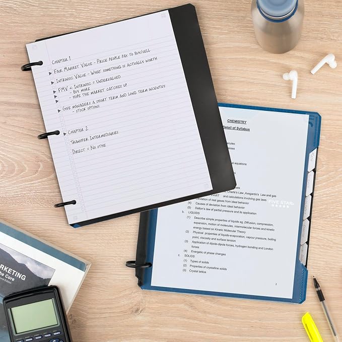 Five Star Flex Refillable Notebook + Study App, 1 Inch Binder with Customizable Cover, College Ruled Notebook and 3 Ring Binder, Hybrid NoteBinder, 200 Sheet Capacity, Color Will Vary (29326)