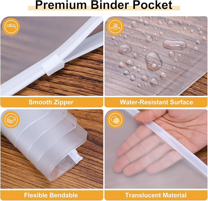 Antner 30pcs A6 Binder Pockets 6-Hole Budget Binder Inserts Cash Stuffing Envelopes for Budgeting, White Zipper Pouch Folders Loose Leaf Filling Bags Money Organizer for A6 6-Ring Planners and Binders
