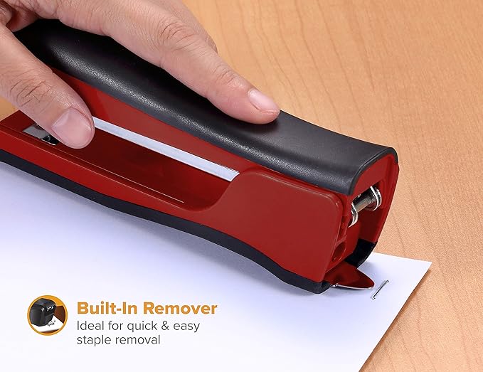 Bostitch Office Dynamo 4 in 1 Standup Stapler, Includes 420 Staples, 20 Sheet Capacity, Integrated Pencil Sharpener, Staple Remover & Staple Storage, Black