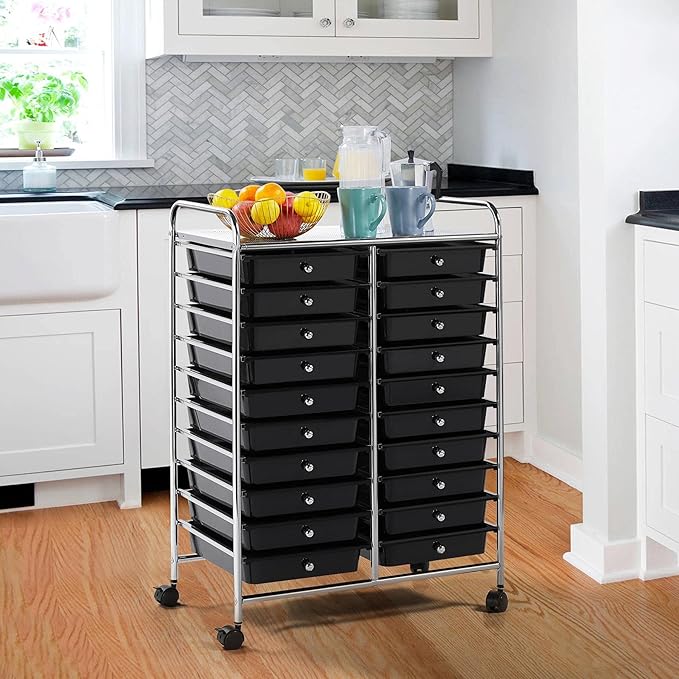 Yaheetech 20 Drawers Rolling Storage Cart Multipurpose Movable Organizer Cart Tools Scrapbook Paper Organizer on Wheels, Black
