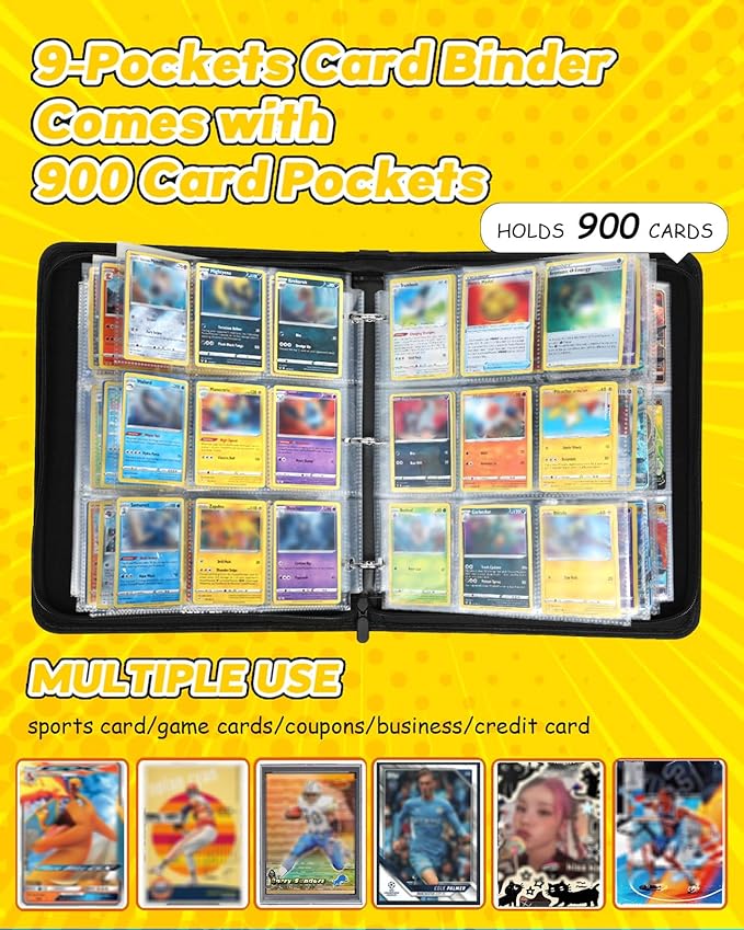 for 9 Pocket Card Binder Large Capacity for 900 Cards - Trading Card Collection Album Folder Double Sided Pocket with Zipper Rainbow Design for Girls Girly Teens for Sports Cards Game Cards