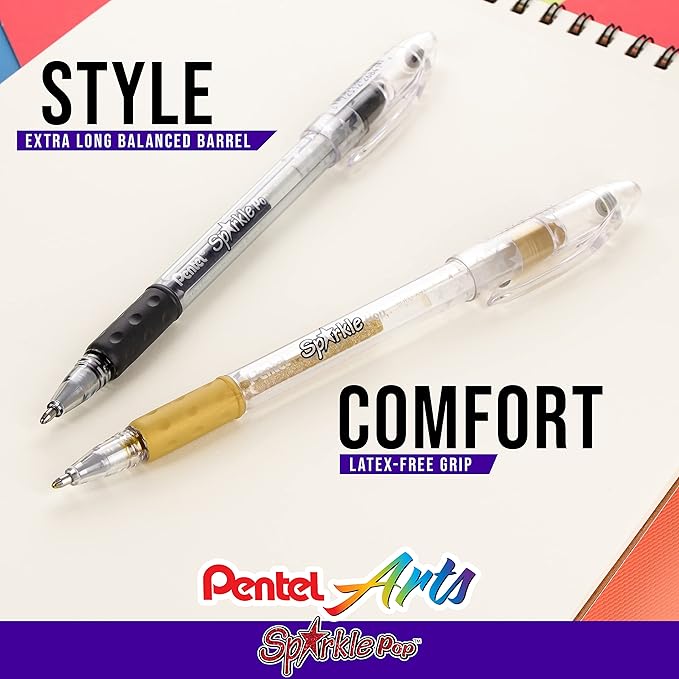 Pentel Sparkle Pop Metallic Gel Pen, (1.0mm) Bold Line, Green/Blue Ink, Box of 12 Pens (K91-DD)