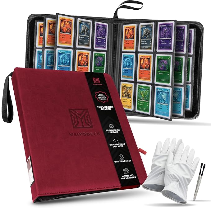 Toploader Binder | Holds 252 Toploaders | 9-Pocket | Ringless Double-Sided Pockets | Includes Collector Tweezers & Gloves | Premium Top Loader Binder for Trading Cards, Pokemon, Yu-Gi-Oh & TCG