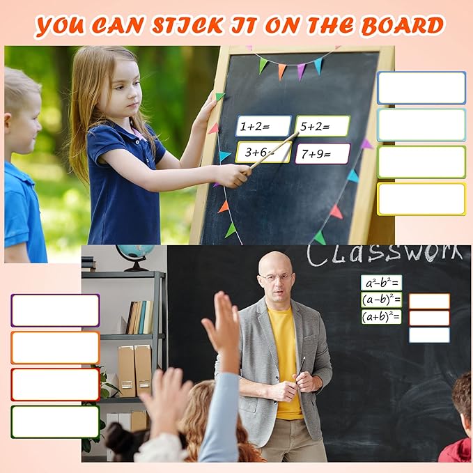 480 Pcs Magnetic Dry Erase Labels Reusable Name Tag Writable Stickers Colored Magnets Magnetic Strips for Whiteboard Rectangle Blank Name Plates for Lockers(Simple Style,5.5 x 2 in)