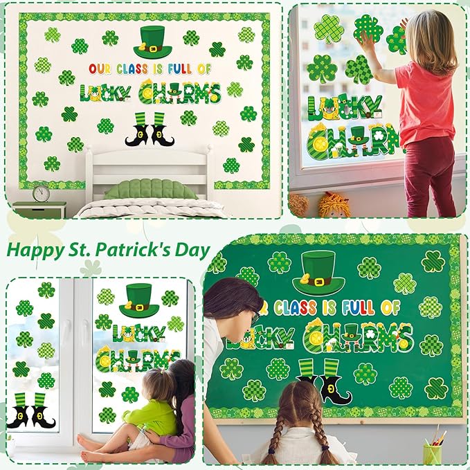 gisgfim St.Patrick Day Bulletin Board Decoration Set Lucky Shamrock Borders Cutouts for Party School Classroom Door Welcome Bulletin Board Craft Home Wall(St. Patrick's Day)