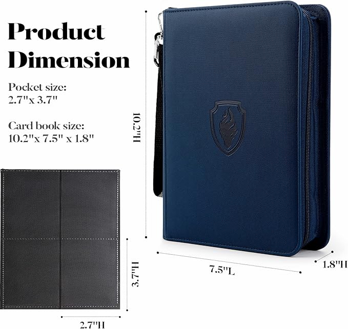 Premium 4 Pocket Zip Card Binder, Trading Card Binder for 320 Cards, Portable PU Card Collection Binder, Collector Card Album Folder for Game & Sports Cards, Navy Blue