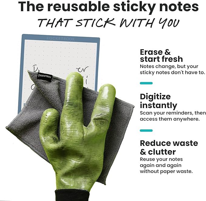 Rocketbook Reusable Sticky Notes, Restick and Reorganize Memo Pads, 3"x3", 16 Multi-Colored Sticky Notes Only (Pack of 1)