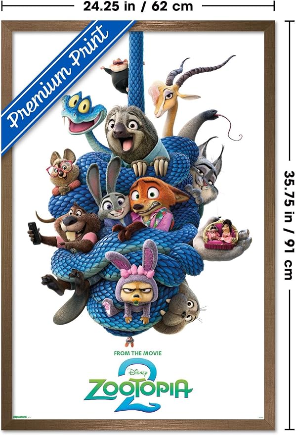 Disney Zootopia 2 (2025) - Group One Sheet Wall Poster, 34L" x 22.4W", Bronze Framed Version