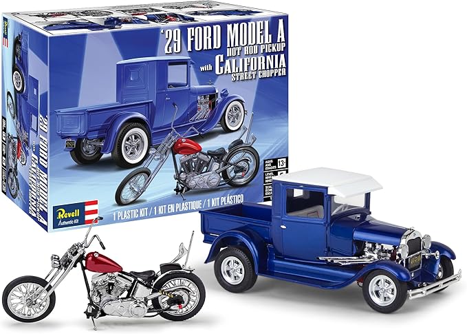 Revell 14565 1929 Ford Model A Hot Rod Pickup with California Street Chopper 1:25 Scale 205-Piece Skill Level 5 Model Building Kit