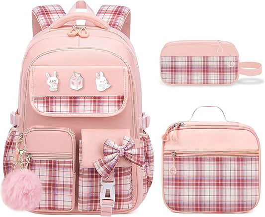School Backpacks for Girl - 5PCS Cute Girls Backpack with Lunch Box Set for Kids Teens Elementary Middle School,18" Large Capacity Bookbag with Multiple Pockets,Perfect for Travel and School