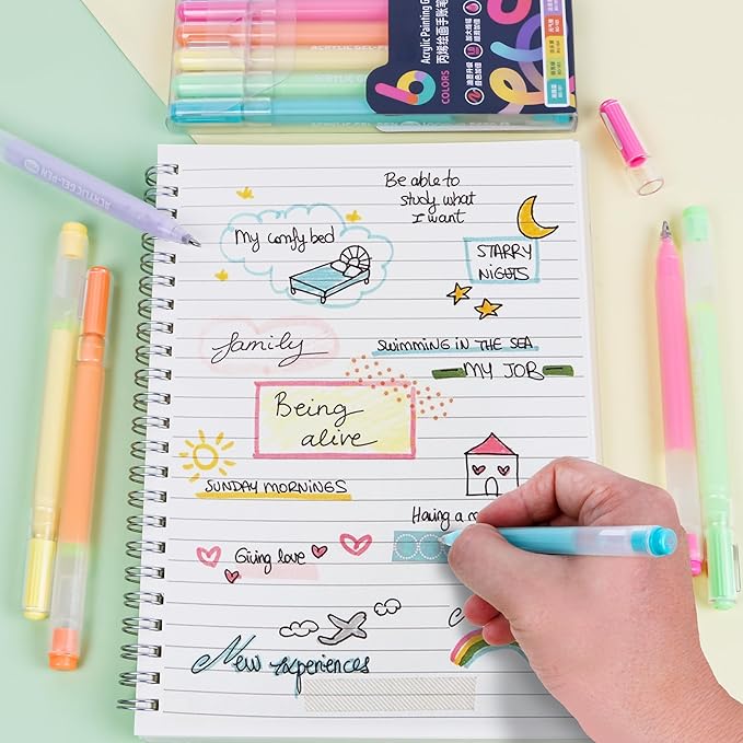 Smilo 3D Acrylic Gel Pens, 6 Color Opaque Paint Pens for Black Paper Rock Fabric Glass, No-Smear Quick-Dry Ink, 1.0 mm Fine Tip for Raised Lines & DIY Crafts, Journaling, Card Making