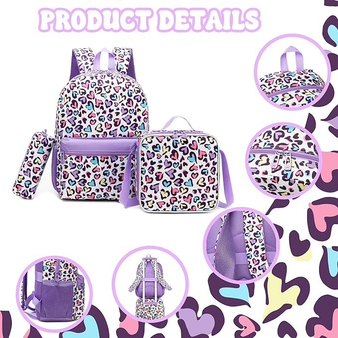 Leopard Backpack for Girls Backpack with Lunch Box School Backpacks for Girls with Pencil Case Back to School Supplies