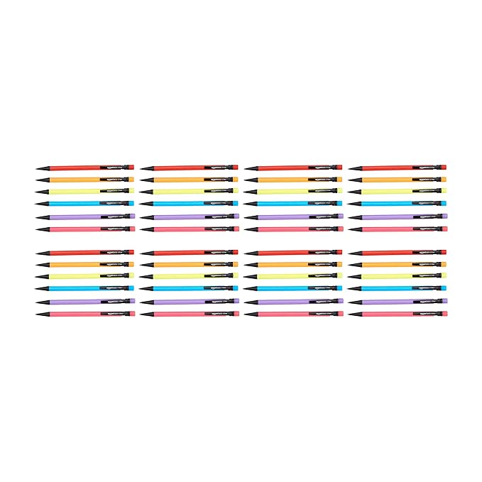 Amazon Basics Mechanical Pencils 0.7mm for Writing, Drawing, School and Office Supplies, with Eraser, Multicolor, 48-Pack