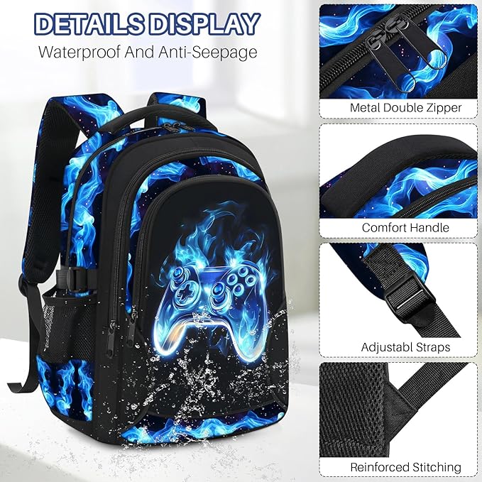 Kids Backpack for Boys - Gamer Boys Backpacks for Kids Teens Elementary Middle School, 17″ Large Capacity Students Bookbag, Perfect for Travel and School