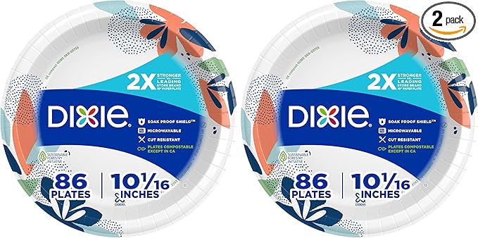 Dixie Paper Plates, 10 Inch, 86 Count Pack of 2 | 2X Stronger | Microwave-Safe | Soak-Proof | Cut Resistant