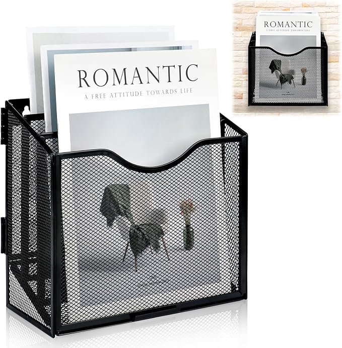 Vertical Triple File Folder Holder Magazine Holder Wall Mount & Desktop 3 Tier Vertical Desk Organizer Pocket File Holder Sorter Magazine Storage Rack For Office Home Organization Wall Door