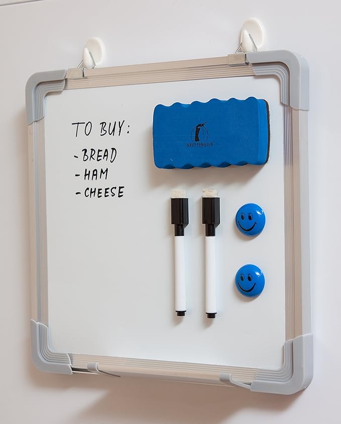 Whiteboard Set - 12 x 12 in Dry Erase Board with 1 Magnetic Dry Eraser, 4 Dry Wipe Markers and 4 Magnets - Small White Board Wall Hanging Marker Board for Home and Office (12x12)