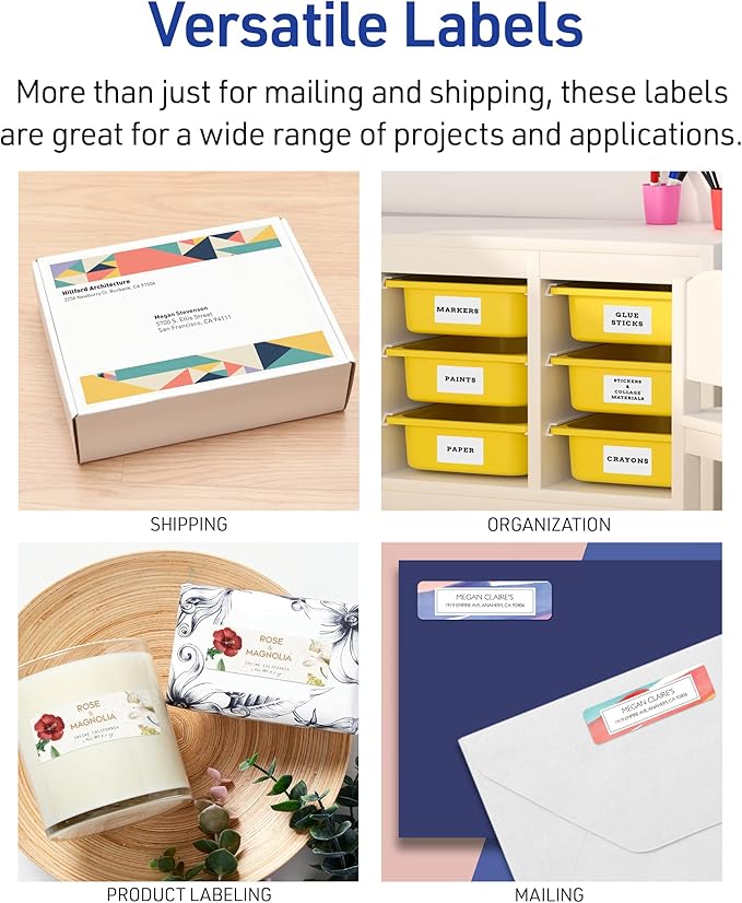 Avery TrueBlock Printable Shipping Labels with Sure Feed, 2" x 4" Customizable Stickers, White, 1,250 Blank Mailing Labels Total (5-Pack of 8163)